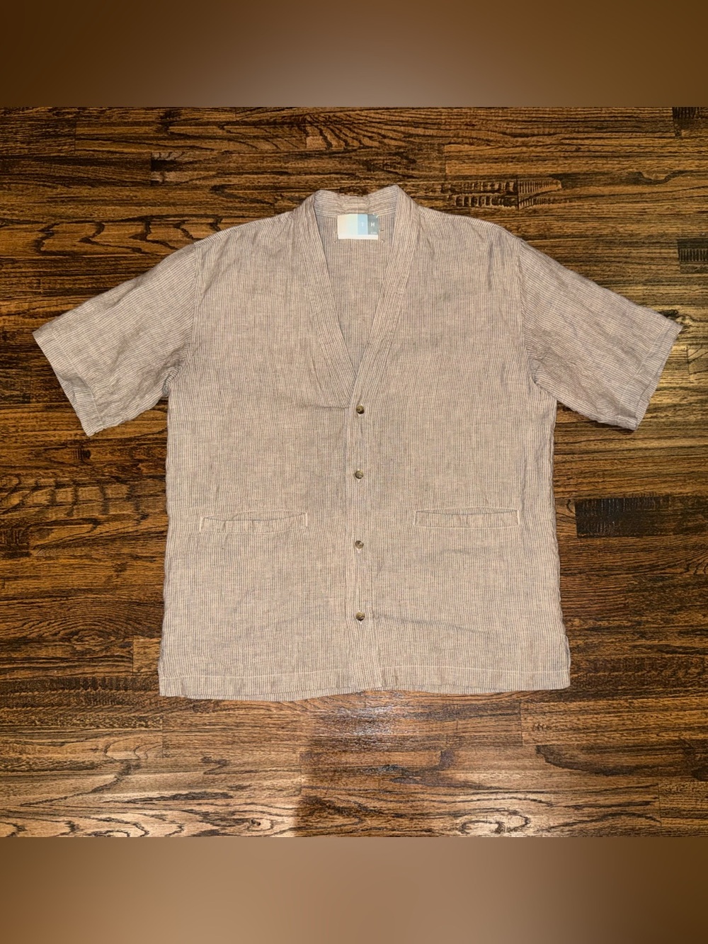 Kith SS24 Thompson Kimono Striped Linen Button-Up Shirt Khaki Brown Size Large